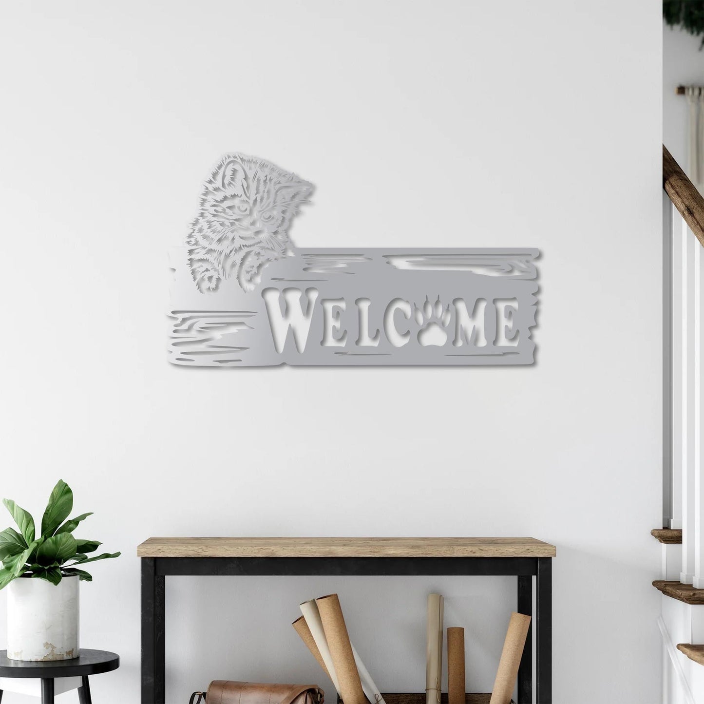 Hoş Geldin Kedi Metal Tablo