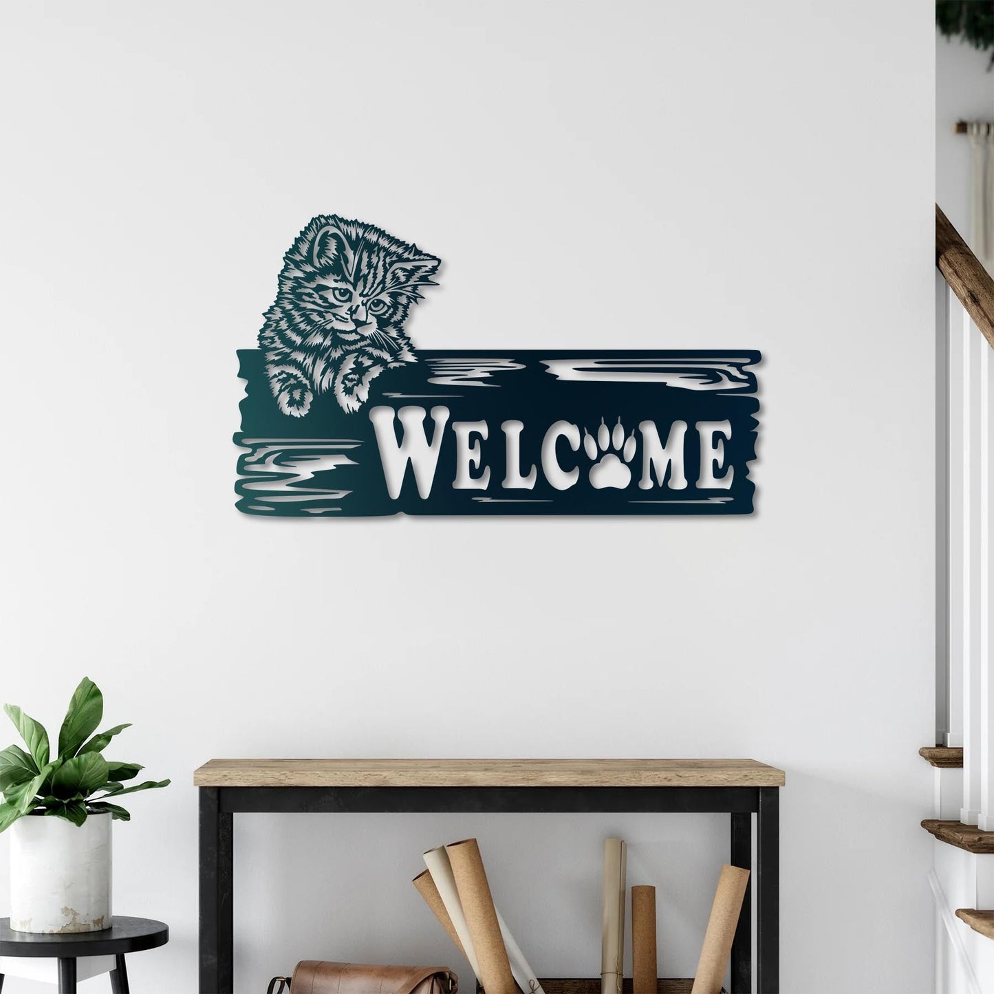 Hoş Geldin Kedi Metal Tablo