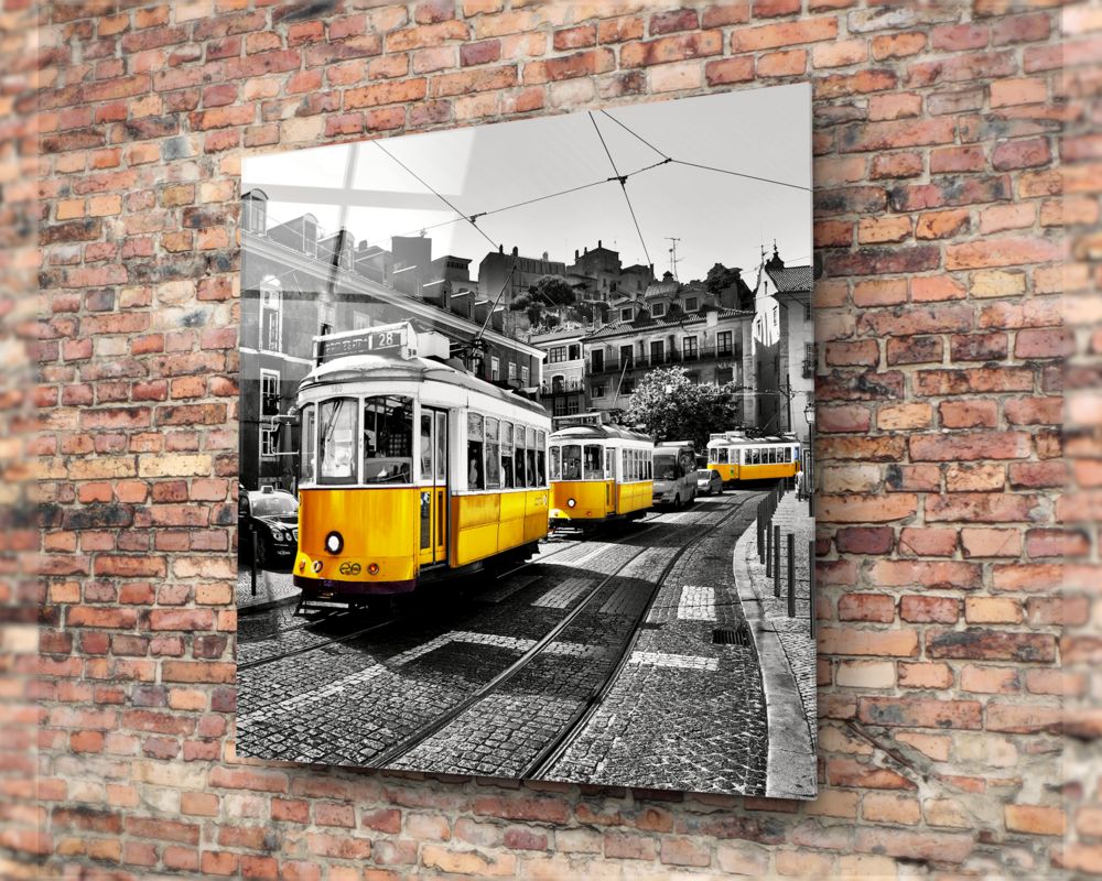 Lizbon Sarı Tramvay Cam Tablo