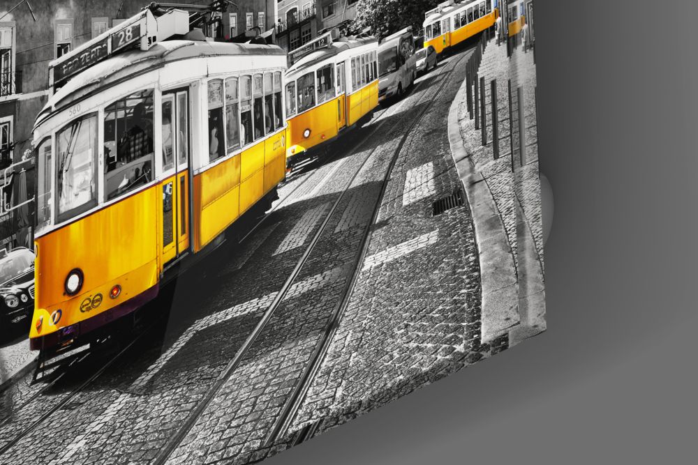 Lizbon Sarı Tramvay Cam Tablo