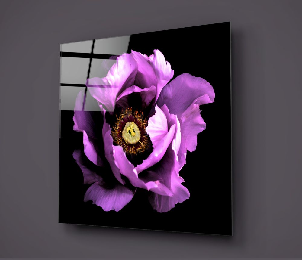 Floral Pembe Cam Tablo