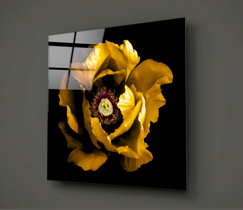 Floral Sarı Cam Tablo