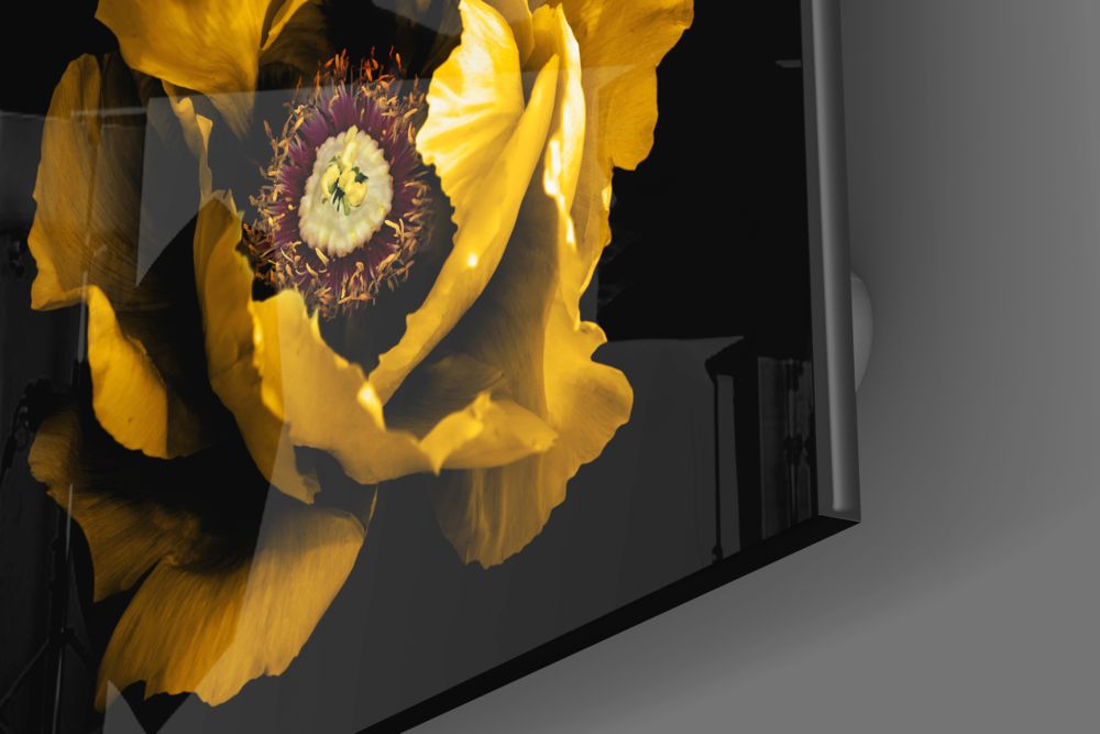 Floral Sarı Cam Tablo