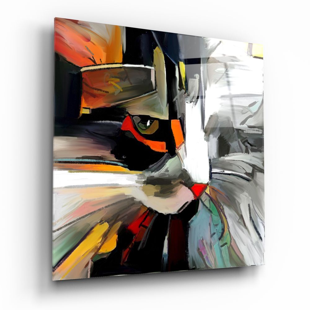 Soyut Kedi Cam Tablo