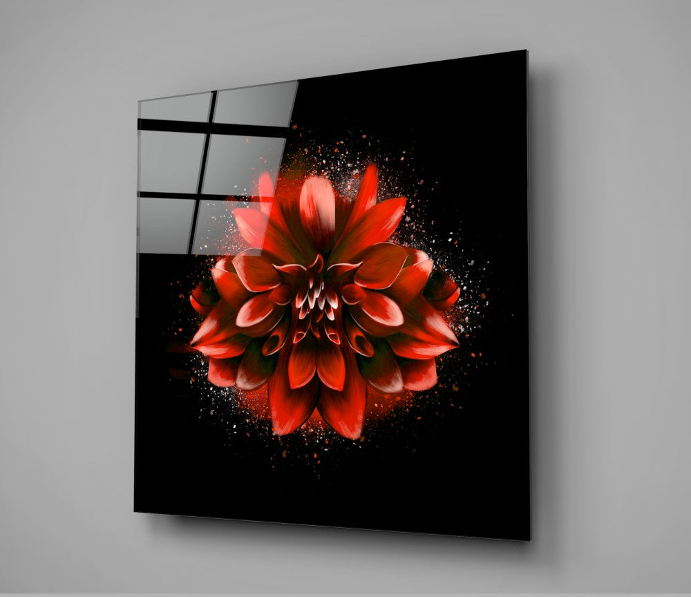 Kırmızı Lotus Cam Tablo