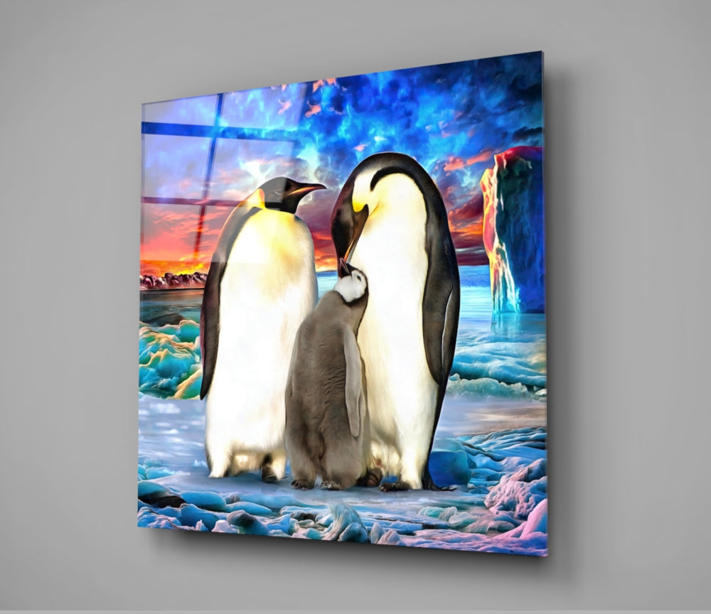 Penguen Ailesi Cam Tablo