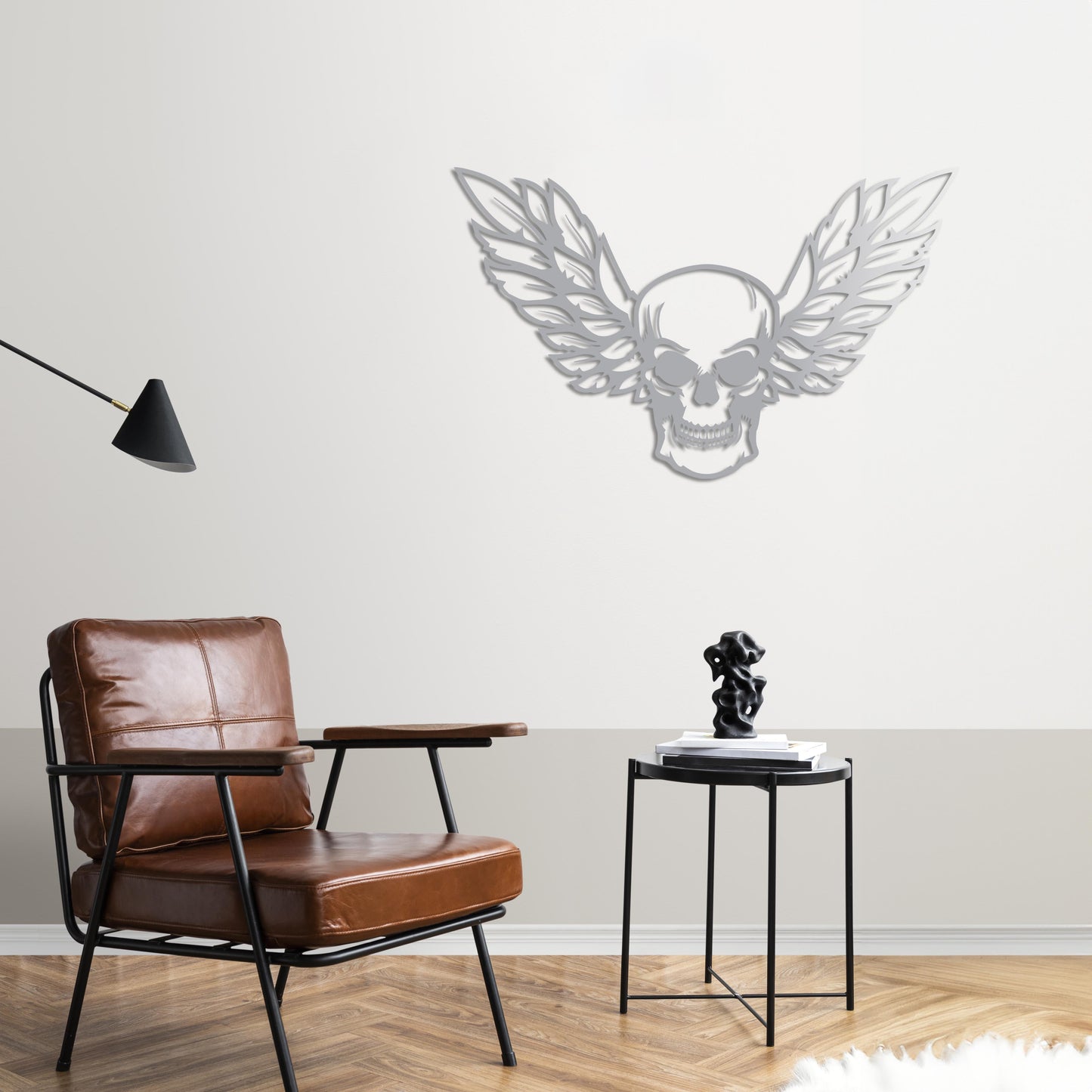 Winged Skull Metal Sign