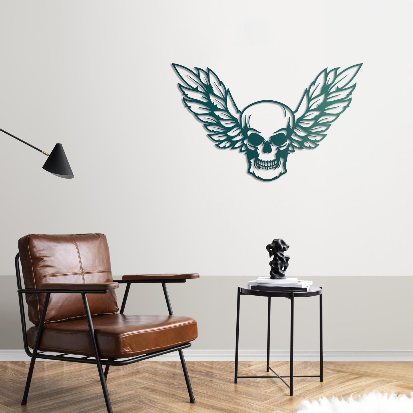 Winged Skull Metal Sign