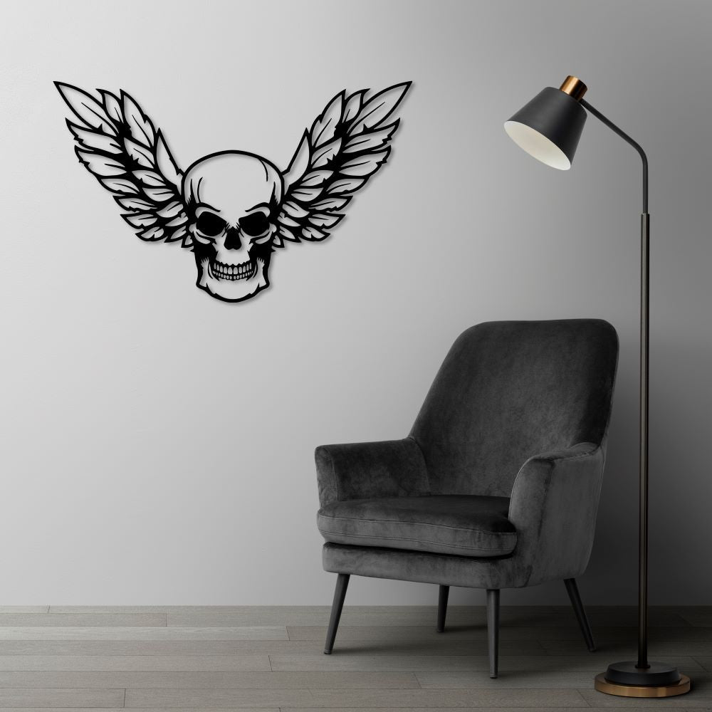 Winged Skull Metal Sign