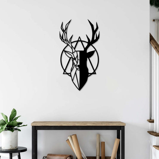Black Deer – Geometric Power of Nature Metal Painting
