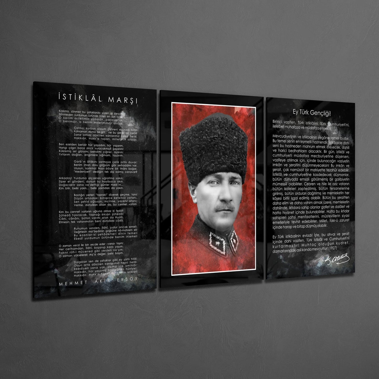 İstiklal Marşı - Atatürk - Gençliğe Hitabe Mega Cam Tablo