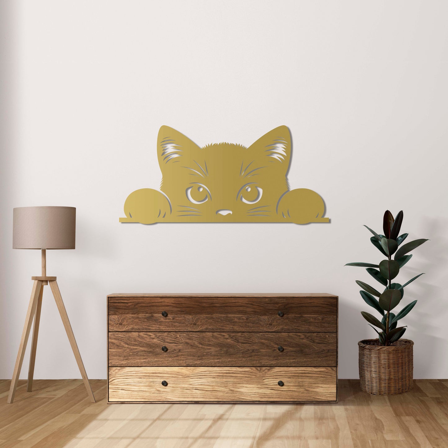 Meraklı Bakışlar Kedi Metal Tablo