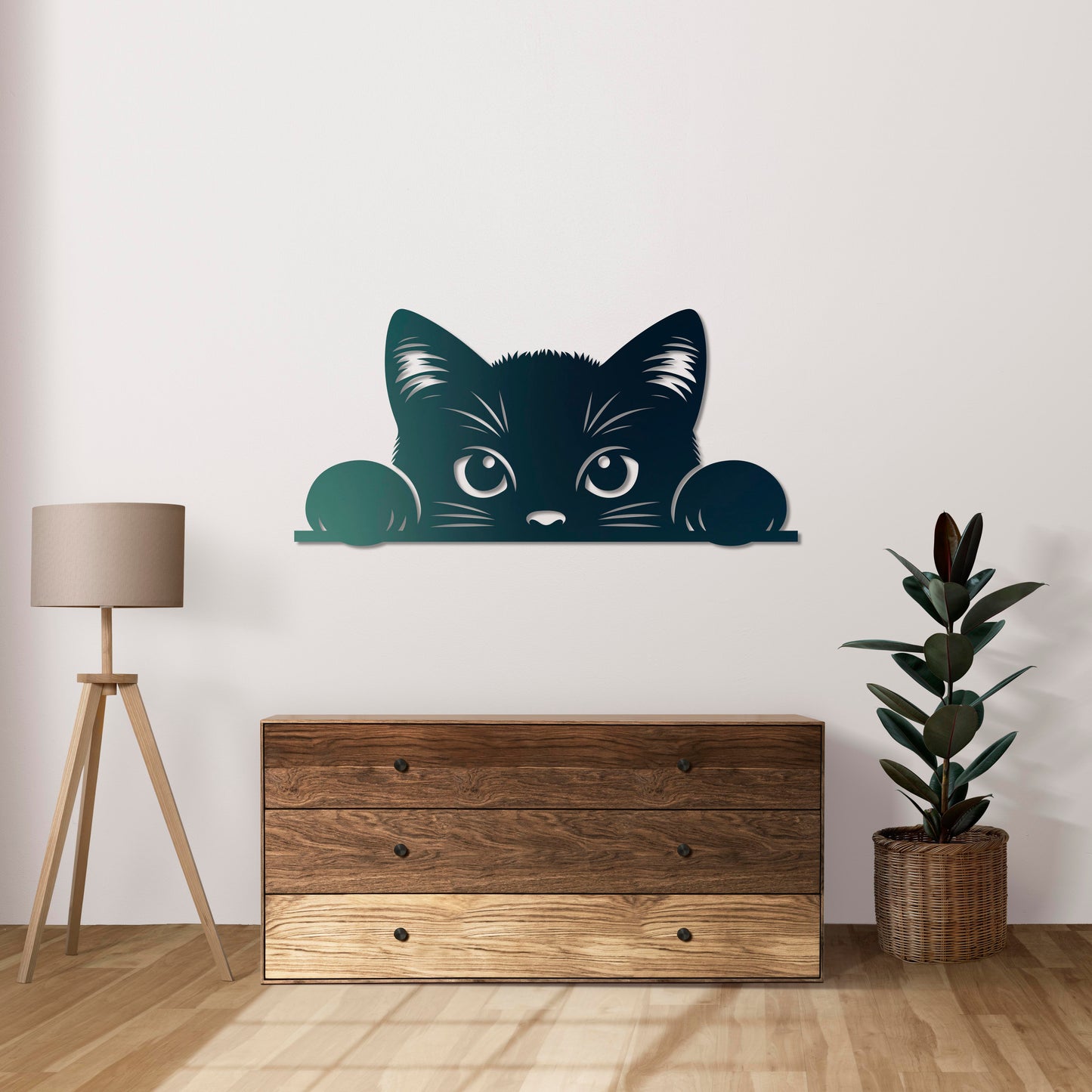 Meraklı Bakışlar Kedi Metal Tablo