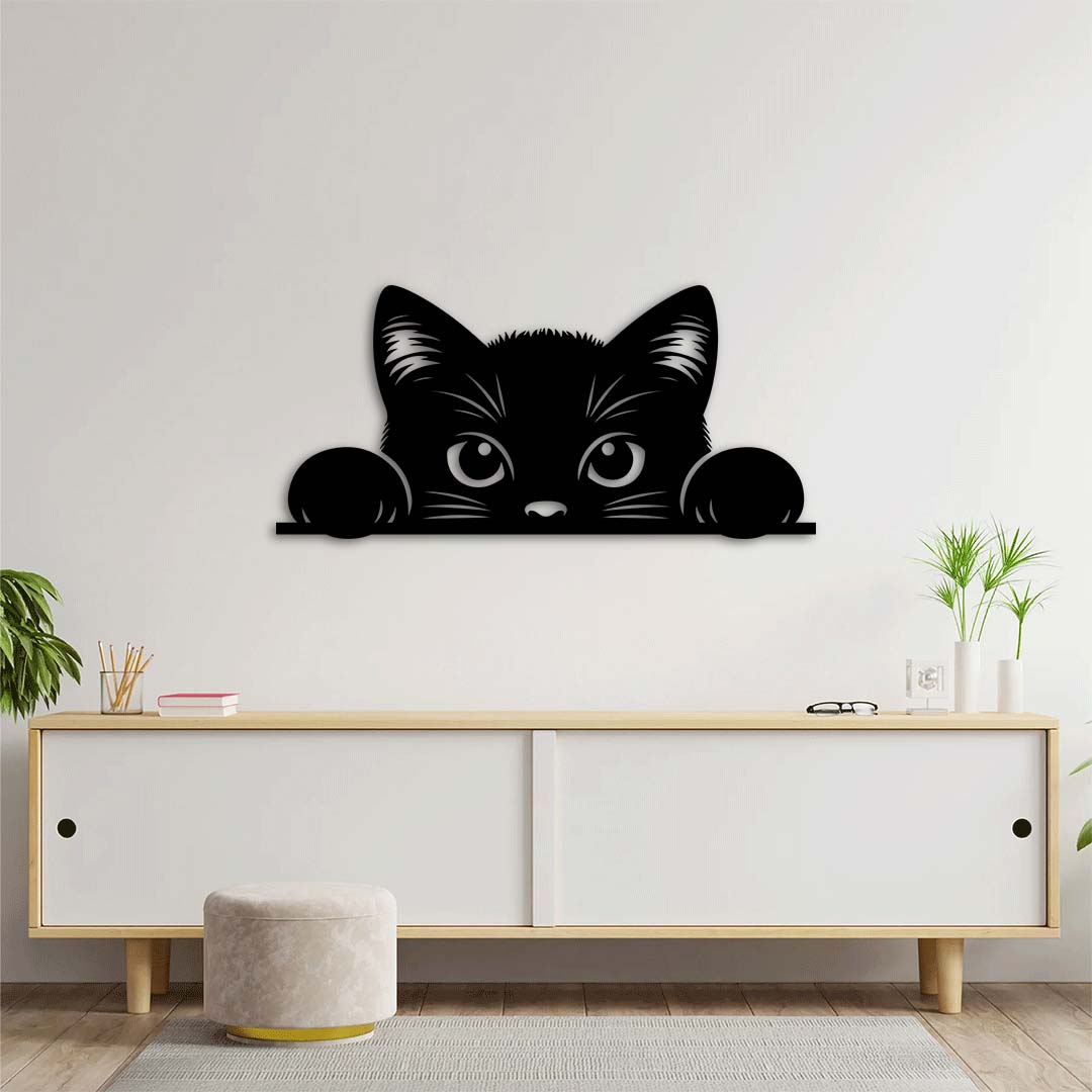 Meraklı Bakışlar Kedi Metal Tablo