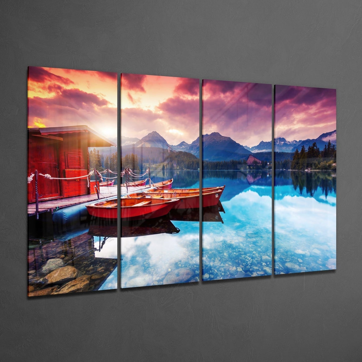 Gün Batımı 4 Parça Mega Cam Tablo