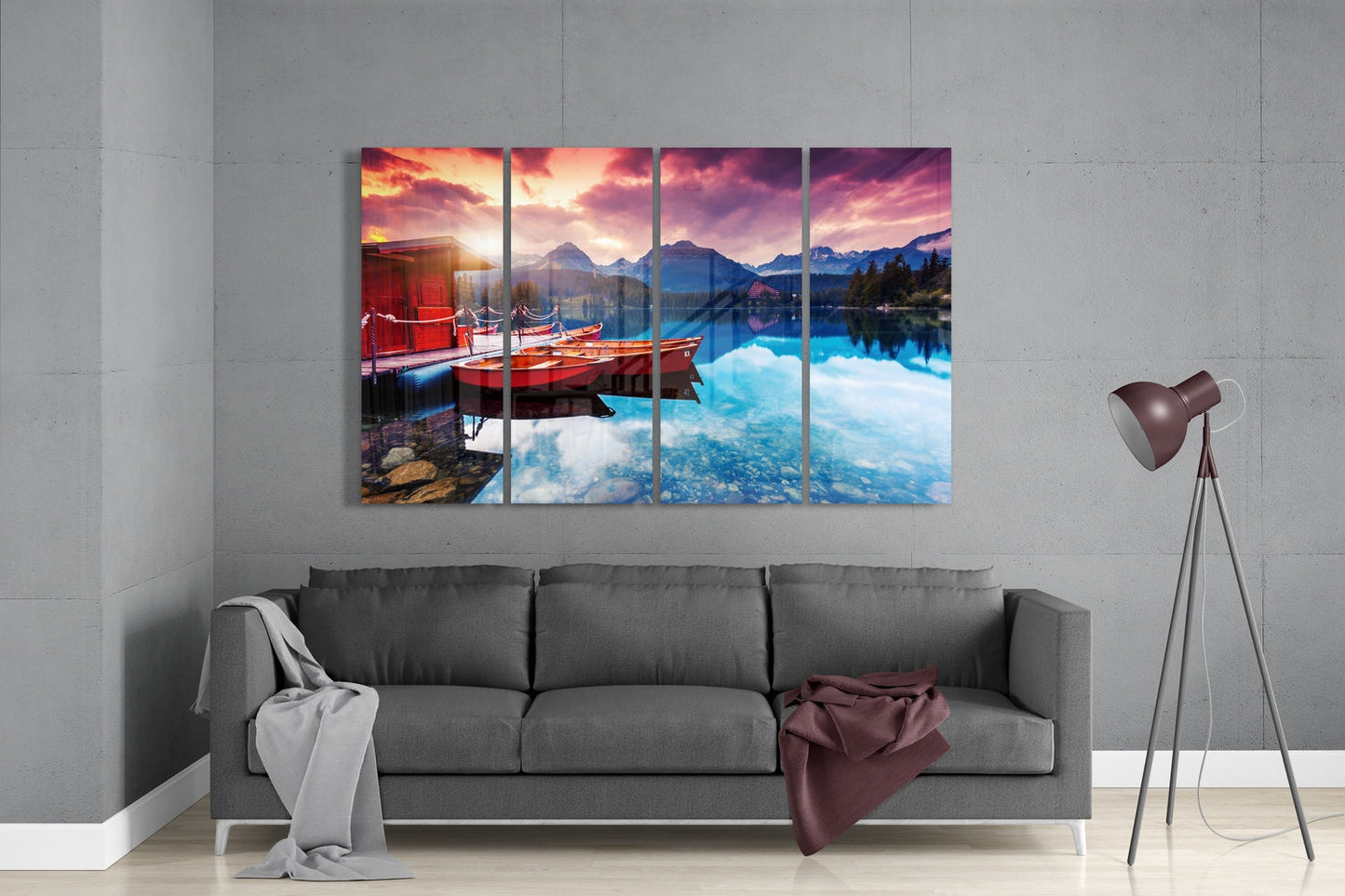 Gün Batımı 4 Parça Mega Cam Tablo