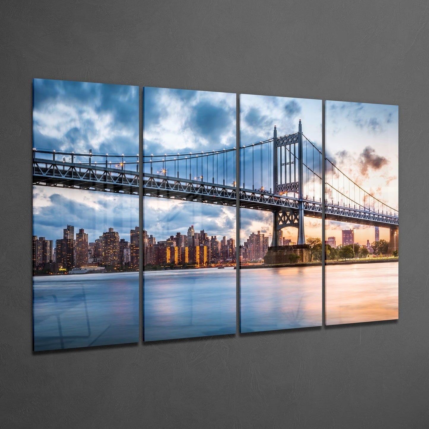 Manhattan'Da Gün Batımı 4 Parça Mega Cam Tablo