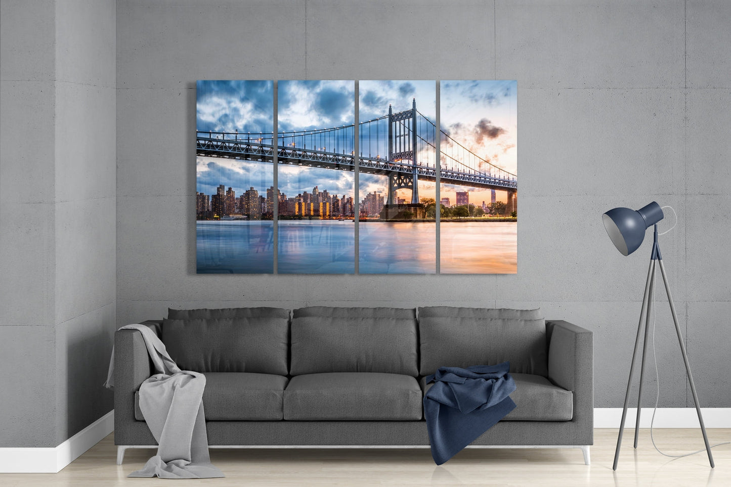 Manhattan'Da Gün Batımı 4 Parça Mega Cam Tablo