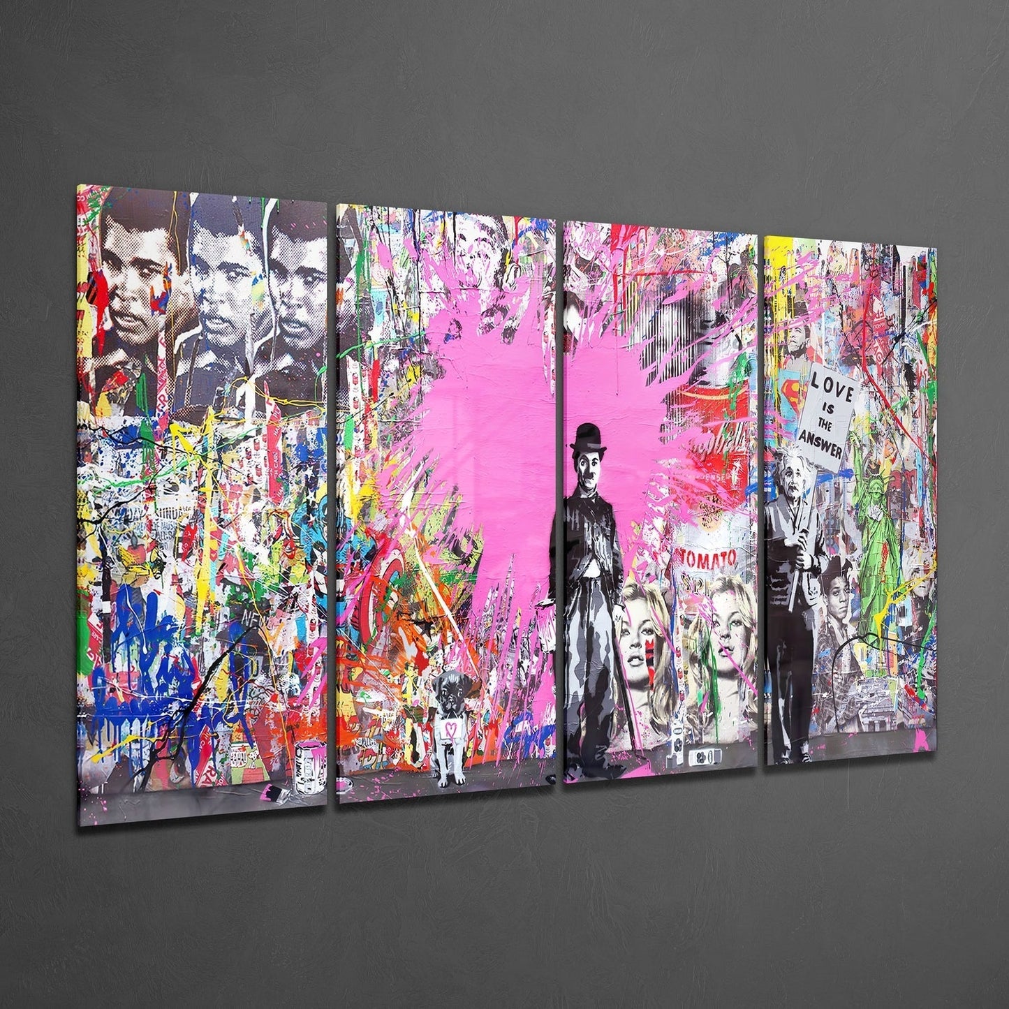 Charlie, Einstein Ve Banksy 4 Parça Mega Cam Tablo