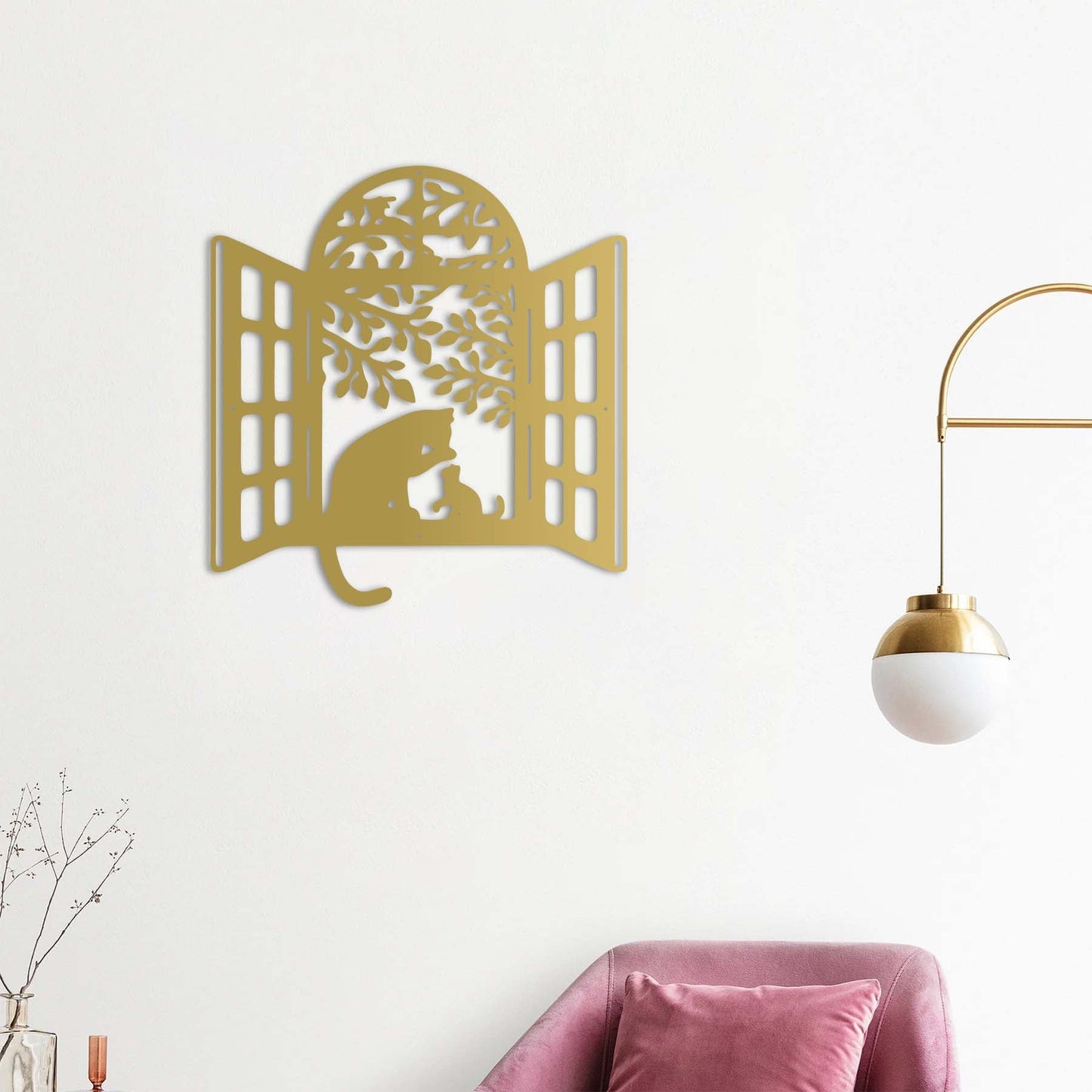 Penceredeki Dostluk Kediler Metal Tablo