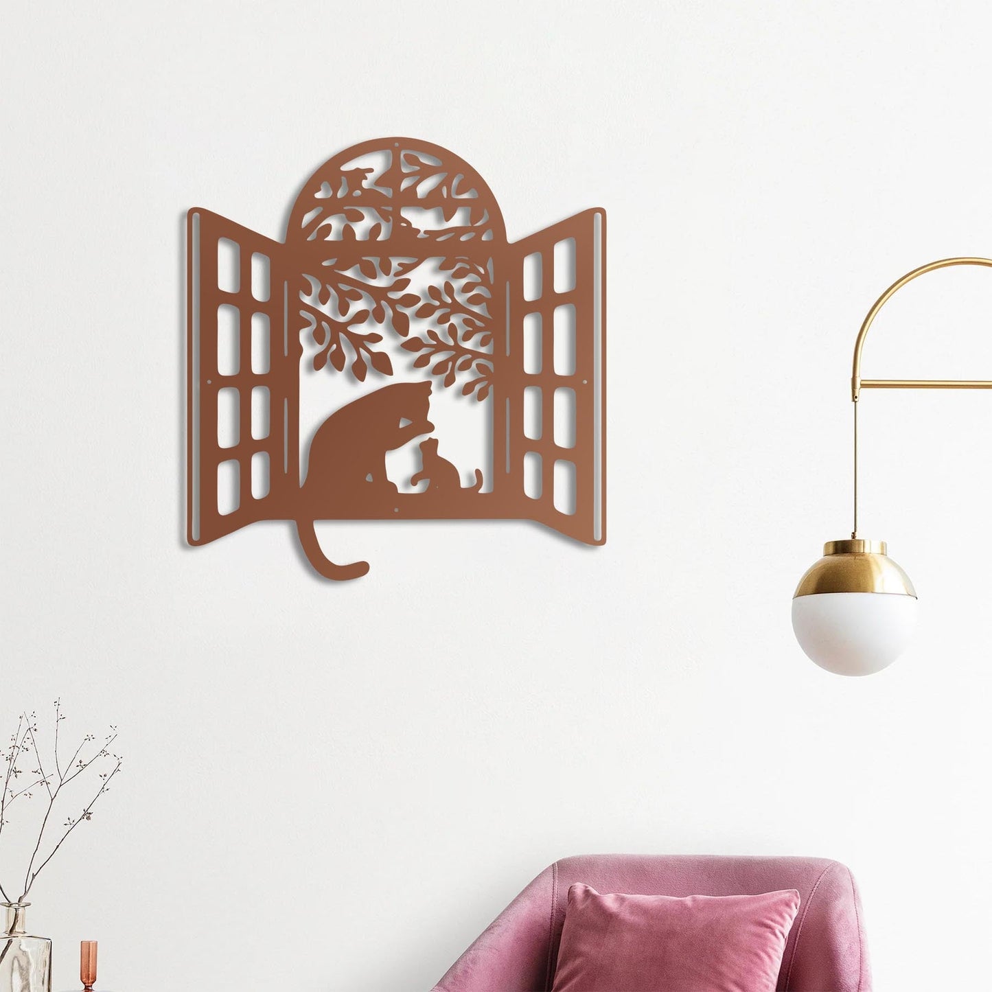 Penceredeki Dostluk Kediler Metal Tablo