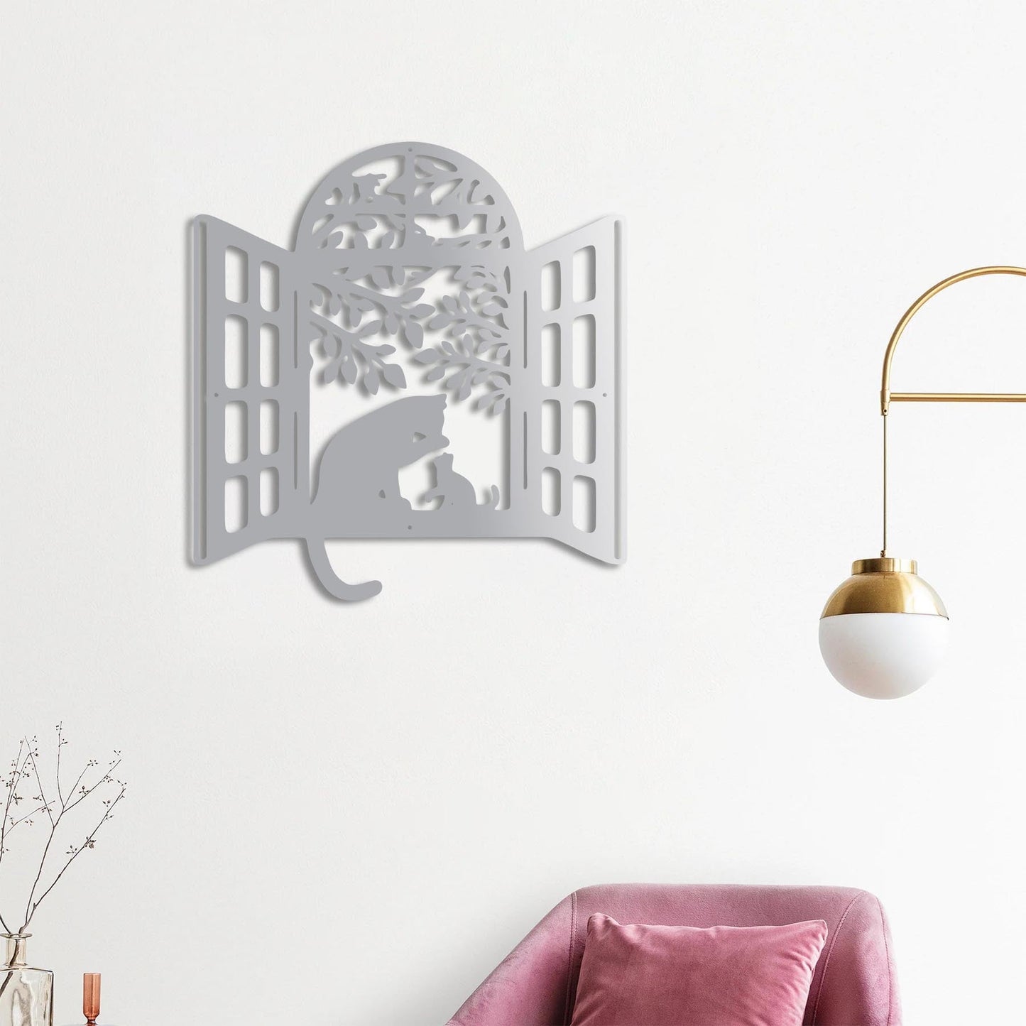 Penceredeki Dostluk Kediler Metal Tablo