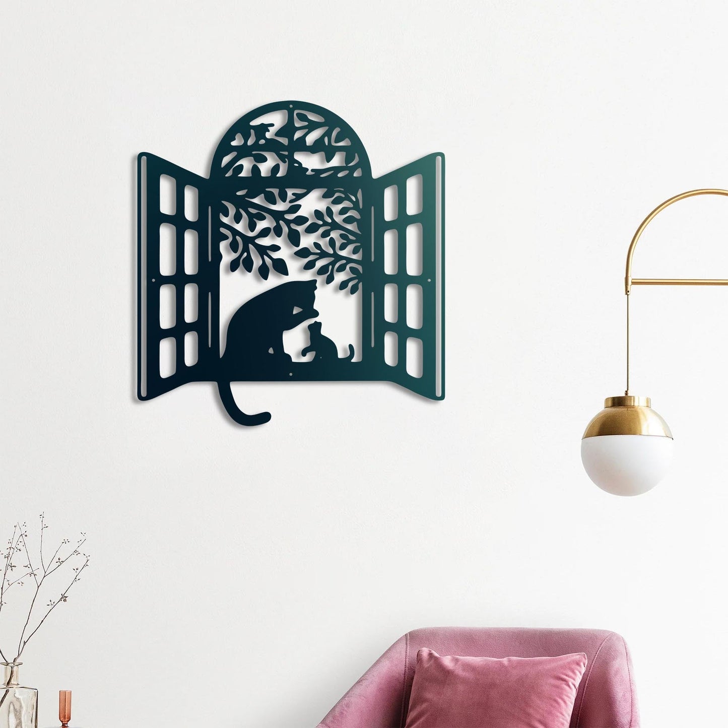 Penceredeki Dostluk Kediler Metal Tablo