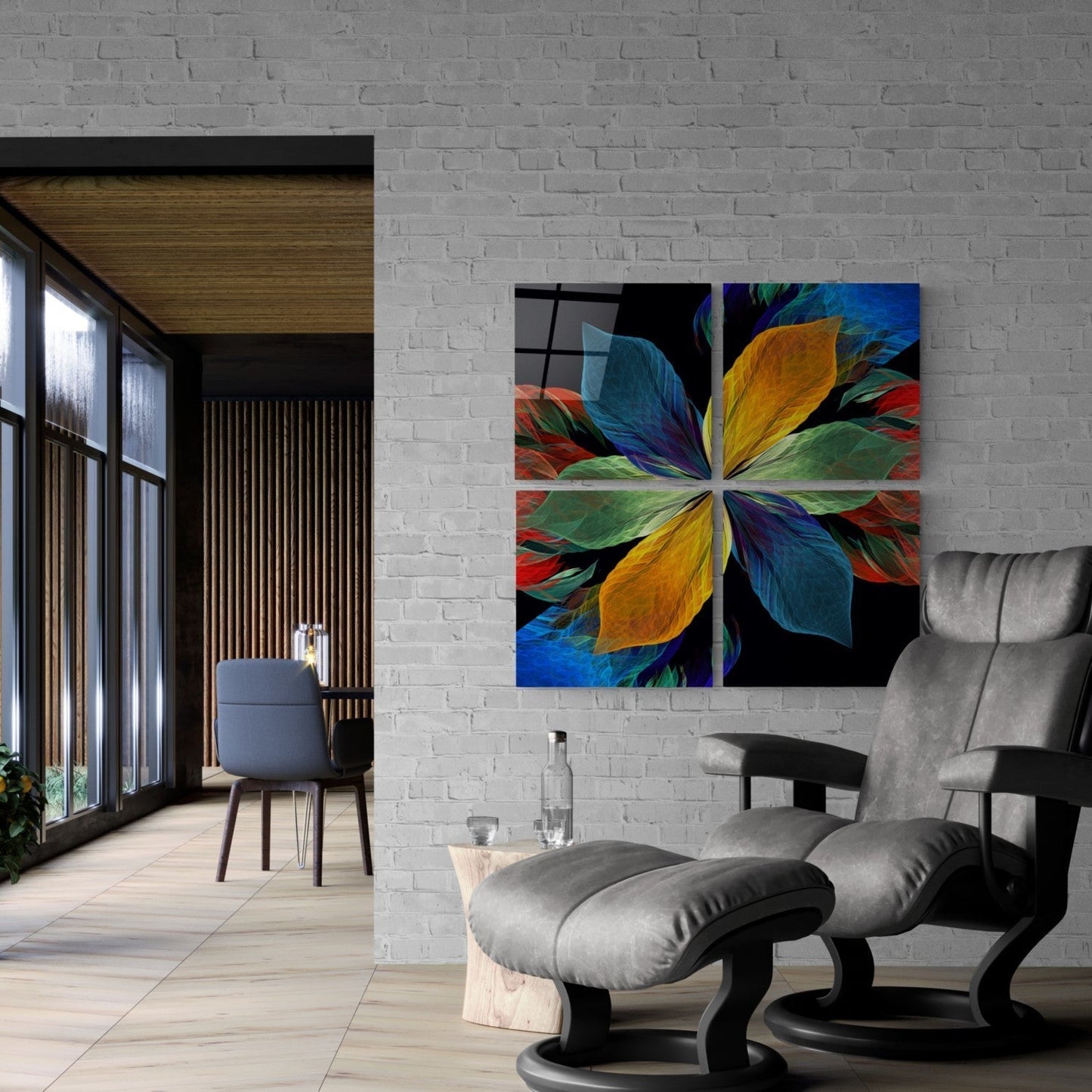 Şans Çiçeği Quadro 4 Parçalı Cam Tablo
