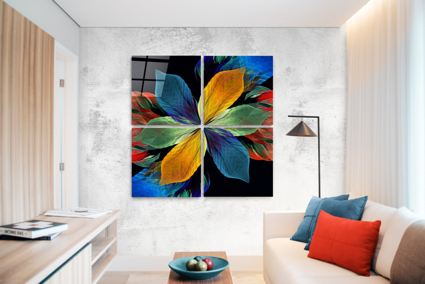 Şans Çiçeği Quadro 4 Parçalı Cam Tablo