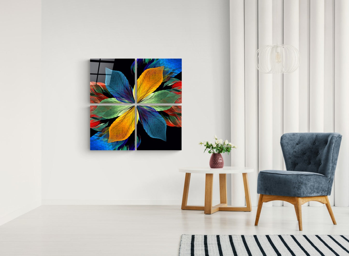 Şans Çiçeği Quadro 4 Parçalı Cam Tablo