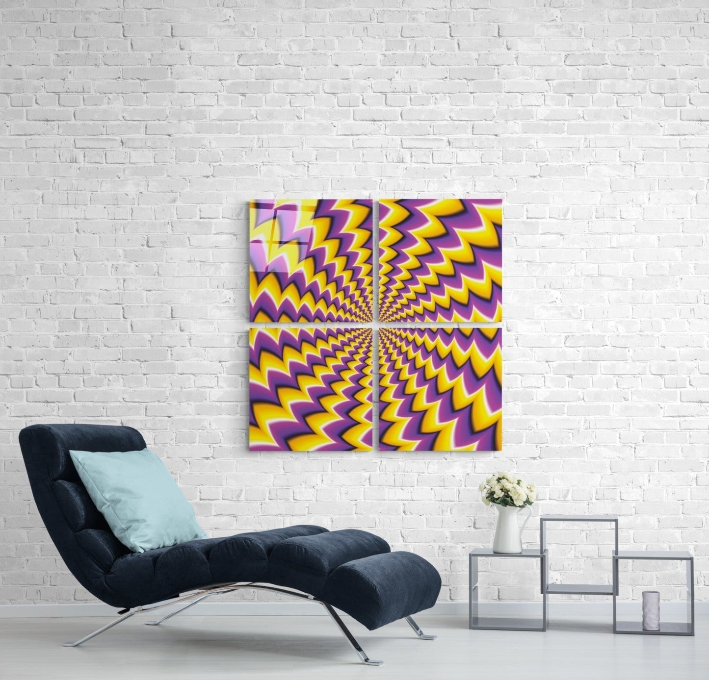 Sarı İlüzyon Quadro 4 Parçalı Cam Tablo