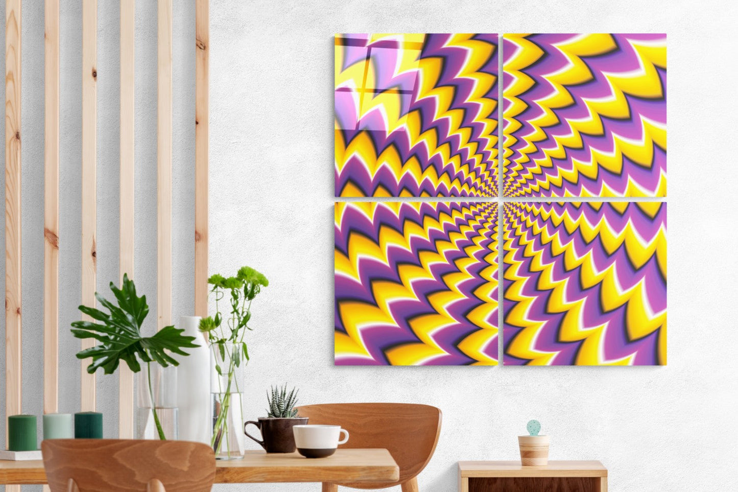 Sarı İlüzyon Quadro 4 Parçalı Cam Tablo
