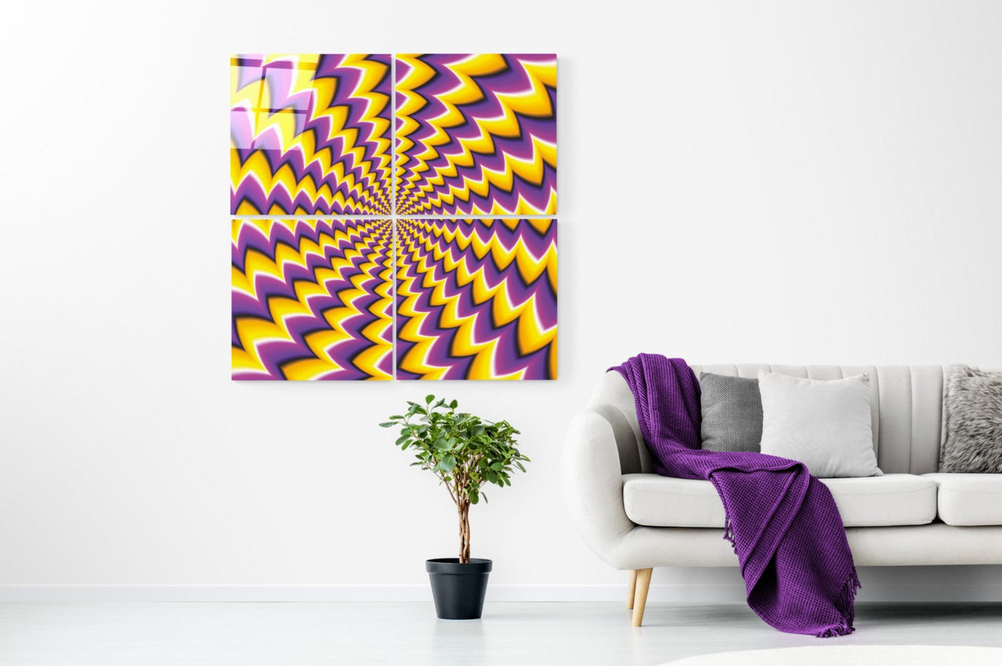 Sarı İlüzyon Quadro 4 Parçalı Cam Tablo