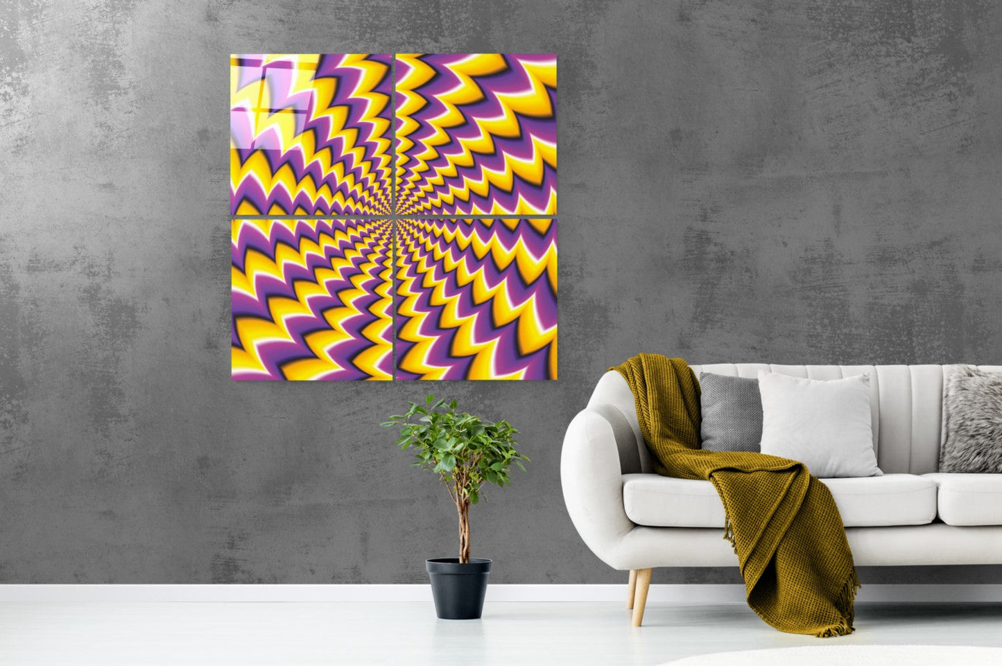 Sarı İlüzyon Quadro 4 Parçalı Cam Tablo