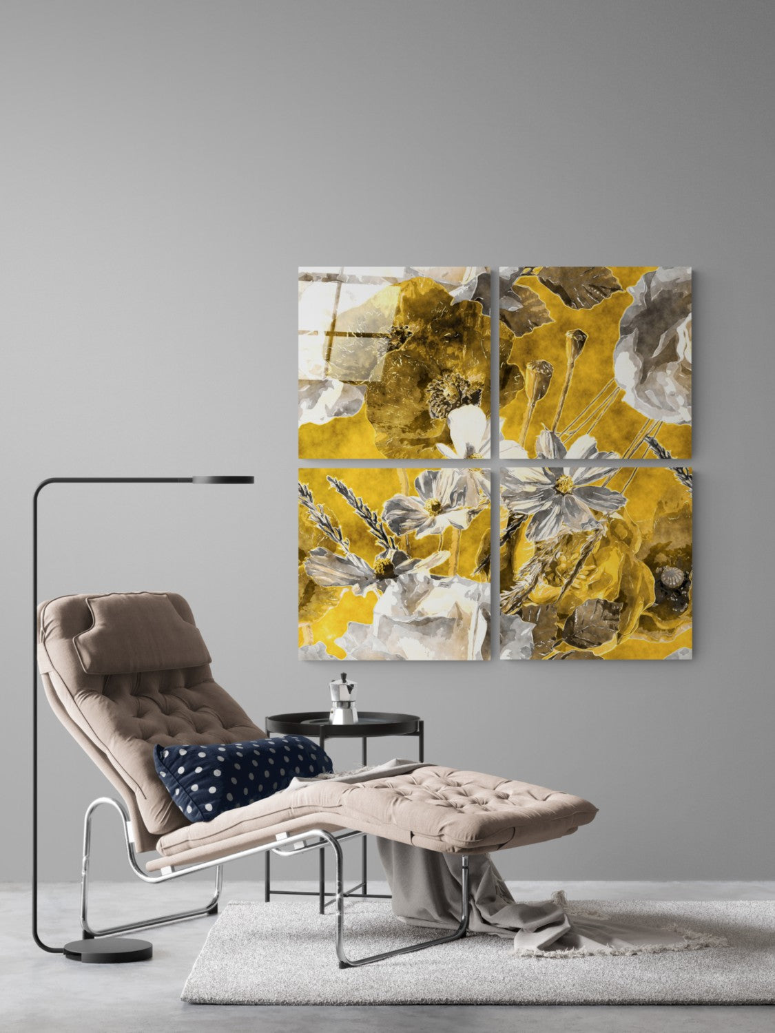 Sonbahar Çiçekleri Quadro 4 Parçalı Cam Tablo