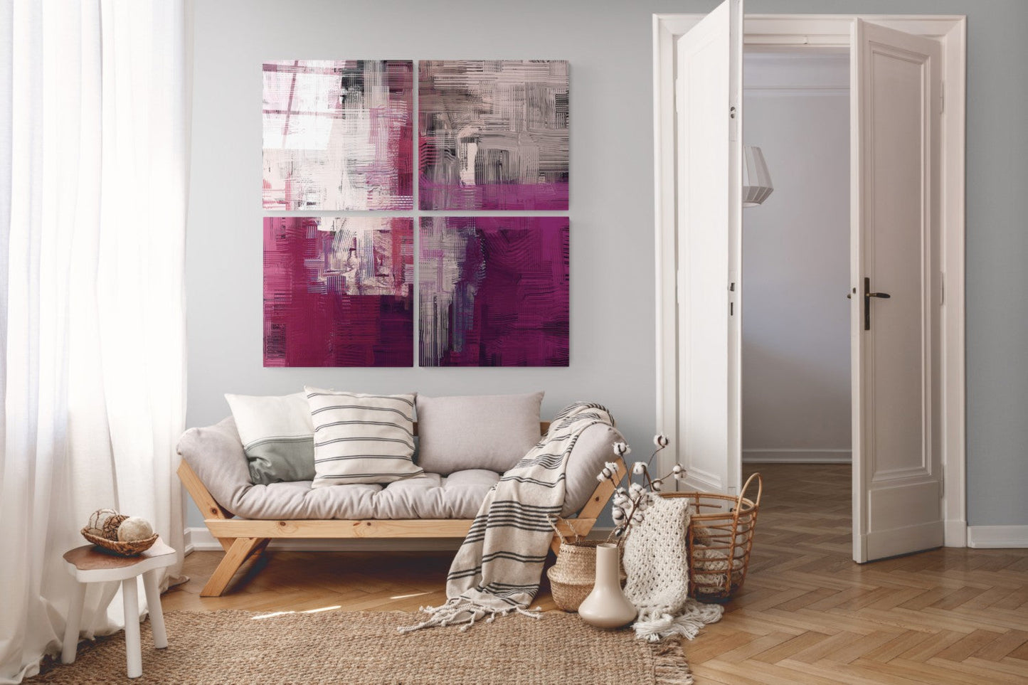 Mor Dokunuş Quadro 4 Parçalı Cam Tablo