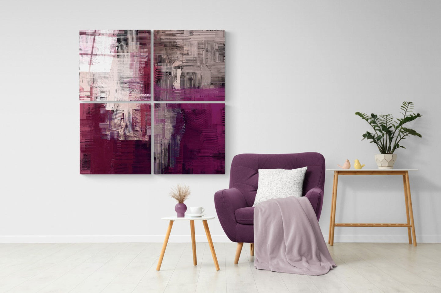 Mor Dokunuş Quadro 4 Parçalı Cam Tablo