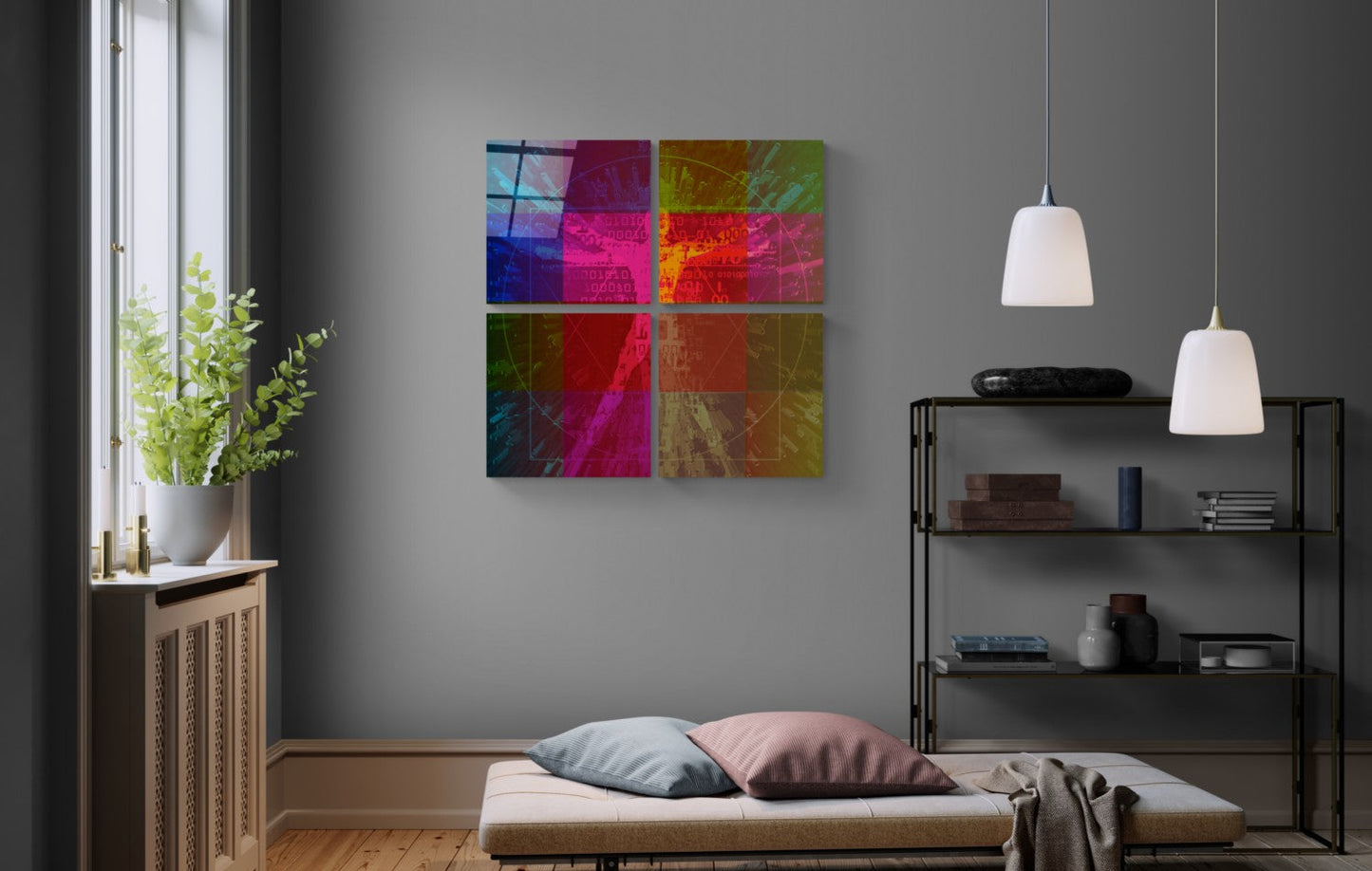 Renkli Dokunuş Quadro 4 Parçalı Cam Tablo