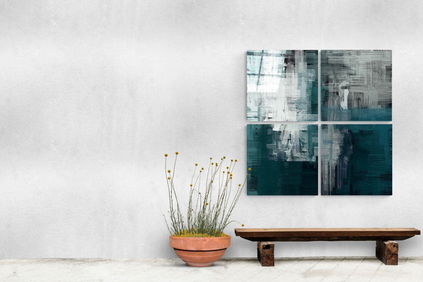 Yeşil Quadro 4 Parçalı Cam Tablo