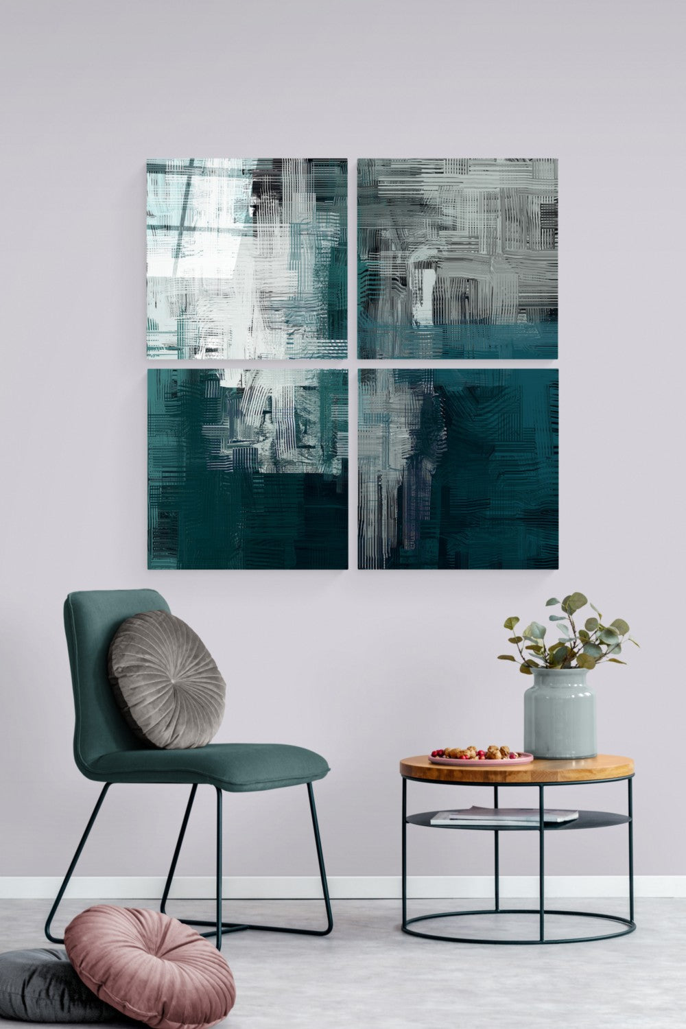 Yeşil Quadro 4 Parçalı Cam Tablo