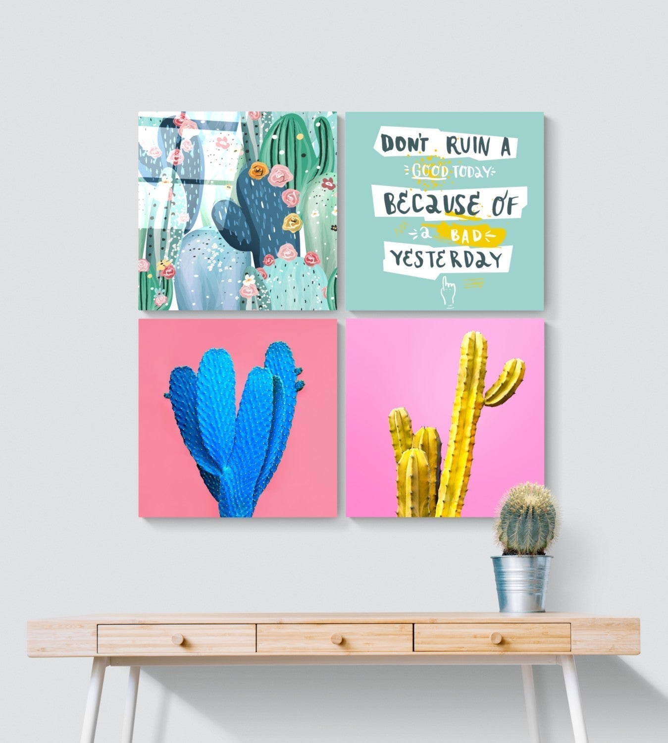 Kaktüs Quadro 4 Parçalı Cam Tablo