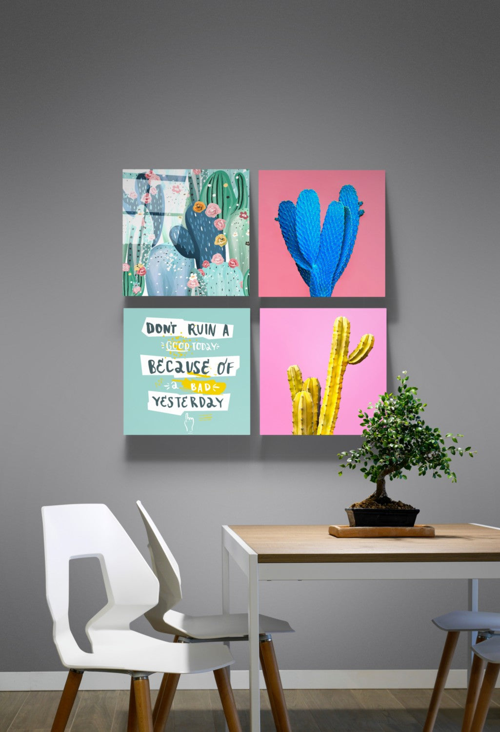 Kaktüs Quadro 4 Parçalı Cam Tablo