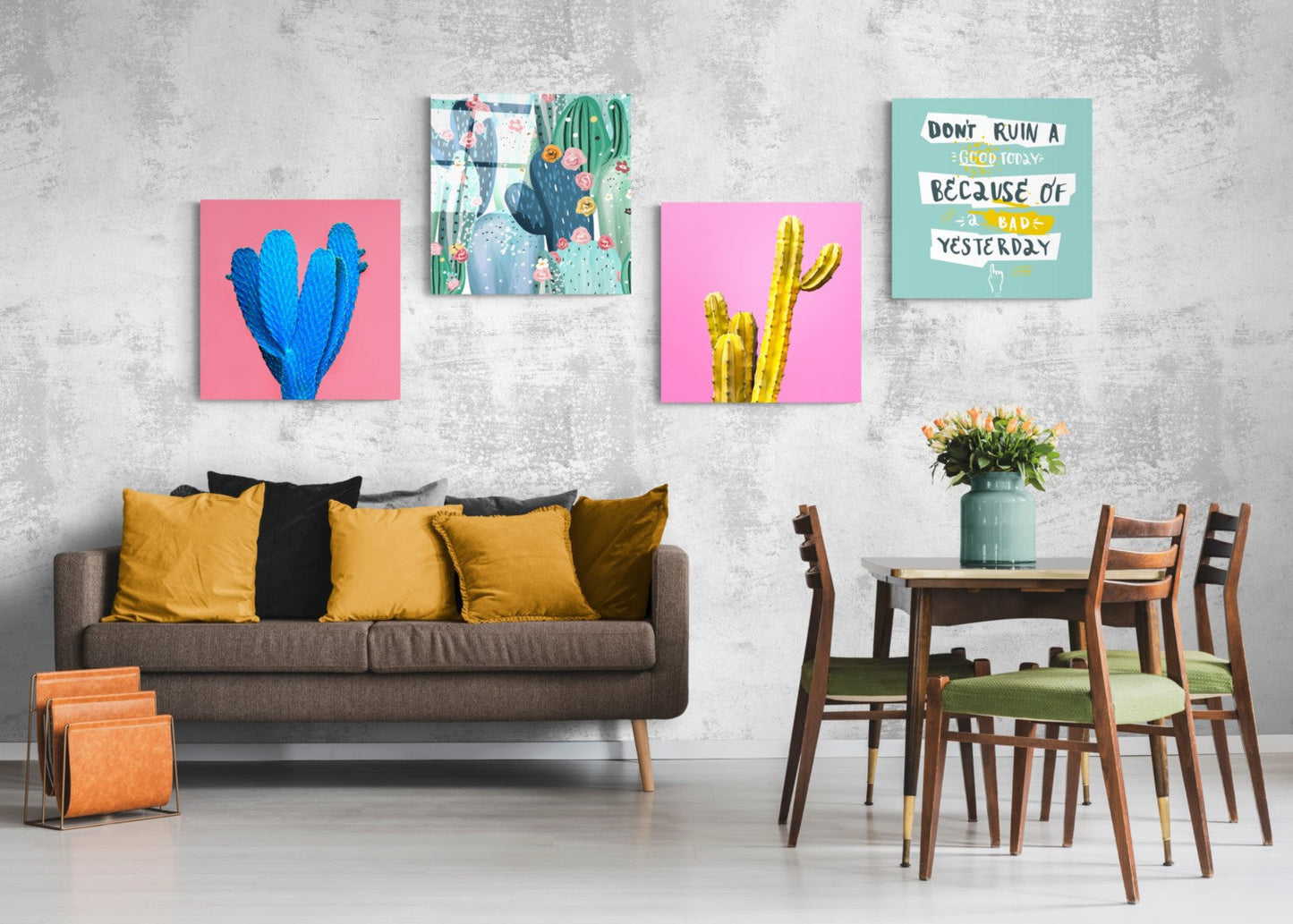 Kaktüs Quadro 4 Parçalı Cam Tablo