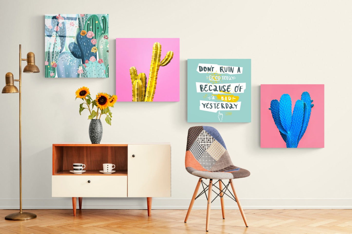 Kaktüs Quadro 4 Parçalı Cam Tablo