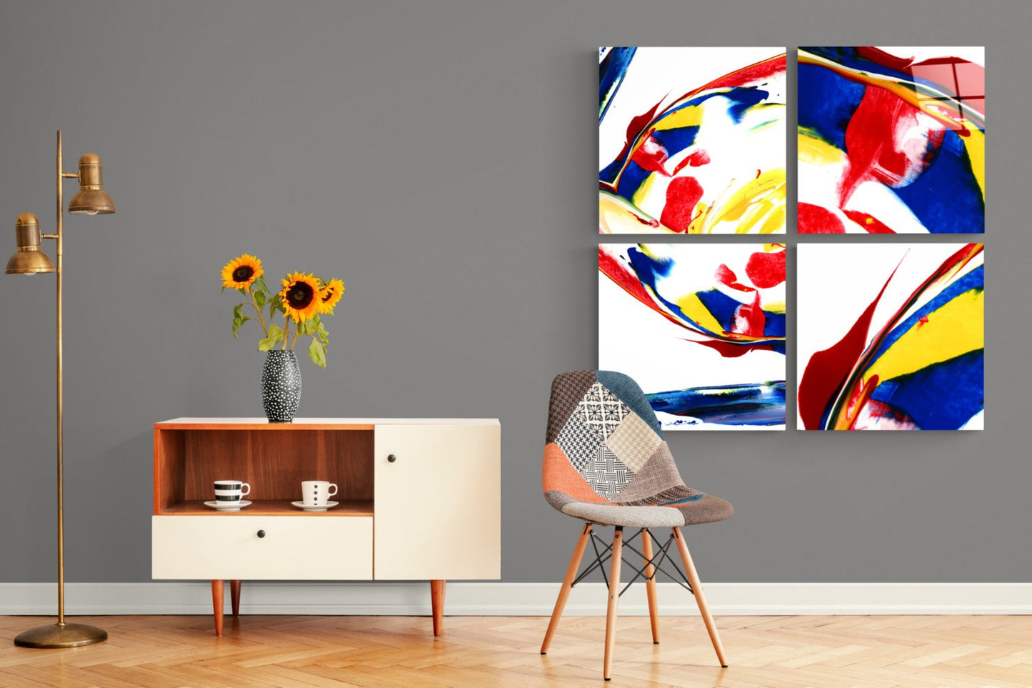 Kırmızının Dansı Quadro 4 Parçalı Cam Tablo