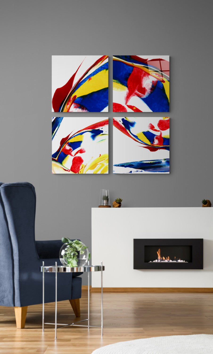 Kırmızının Dansı Quadro 4 Parçalı Cam Tablo