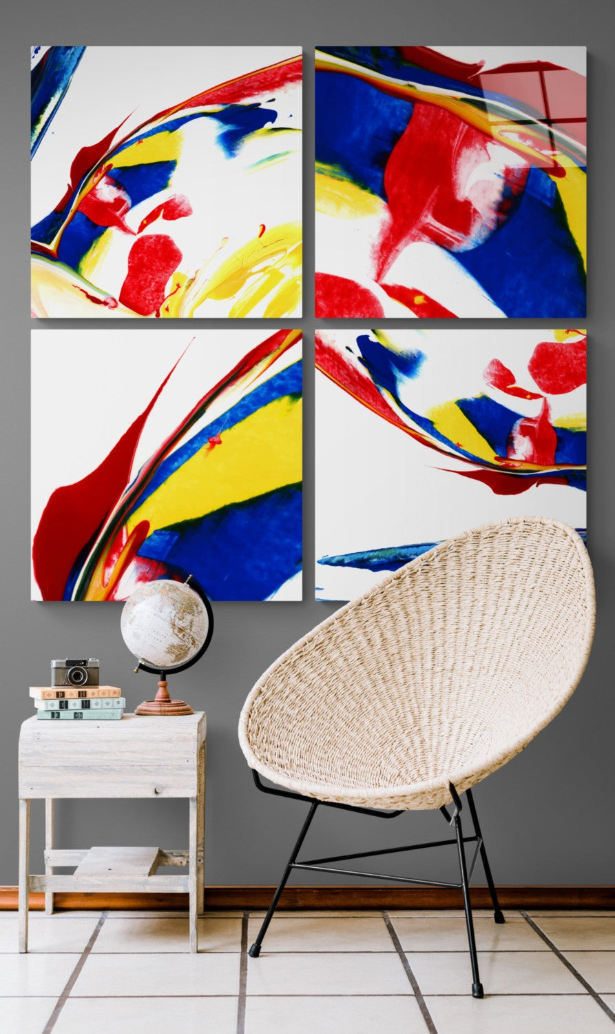 Kırmızının Dansı Quadro 4 Parçalı Cam Tablo
