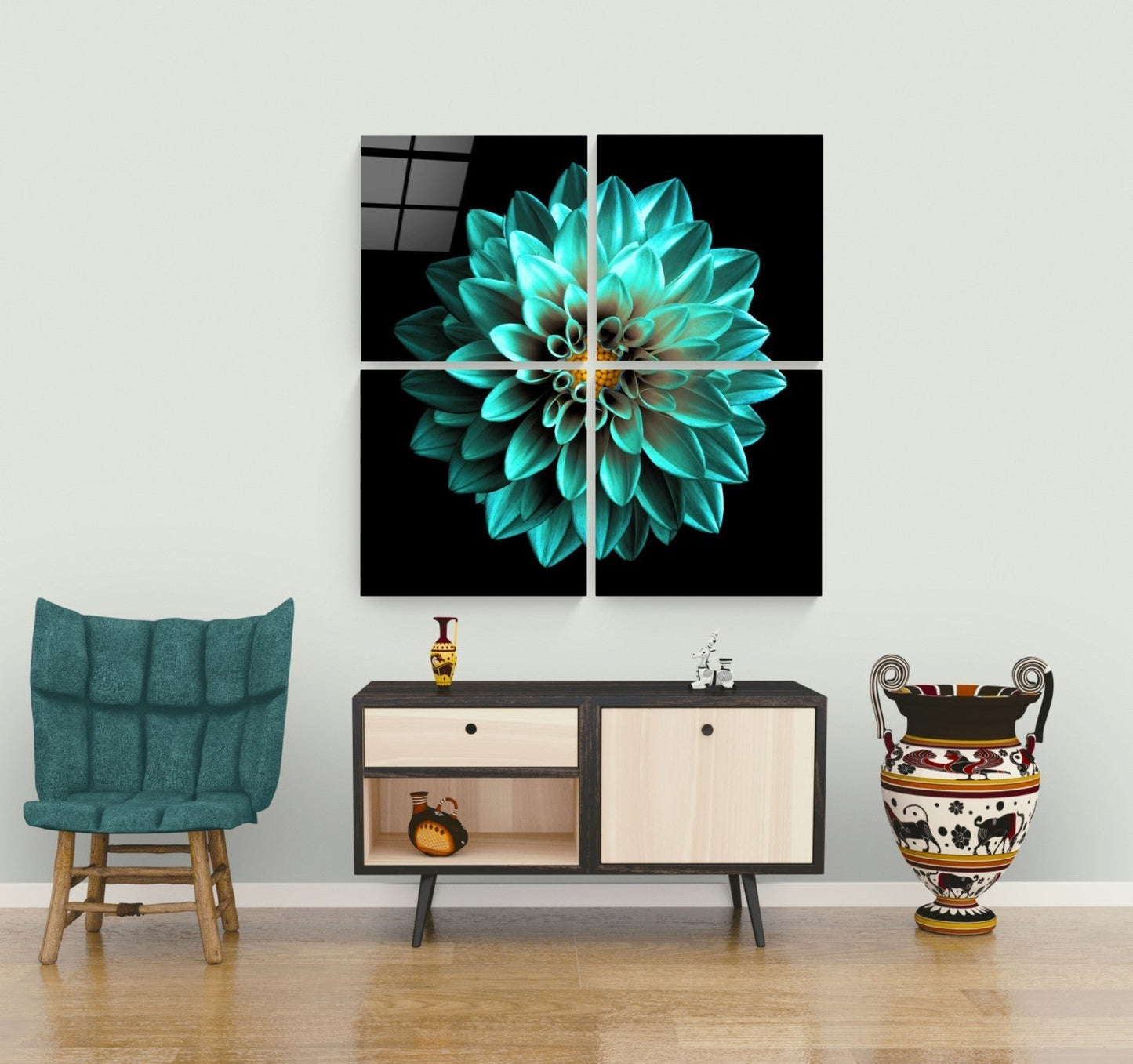 Yeşil Krizentum Quadro 4 Parçalı Cam Tablo