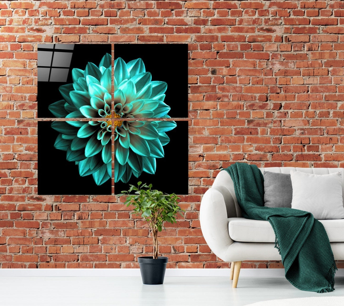 Yeşil Krizentum Quadro 4 Parçalı Cam Tablo