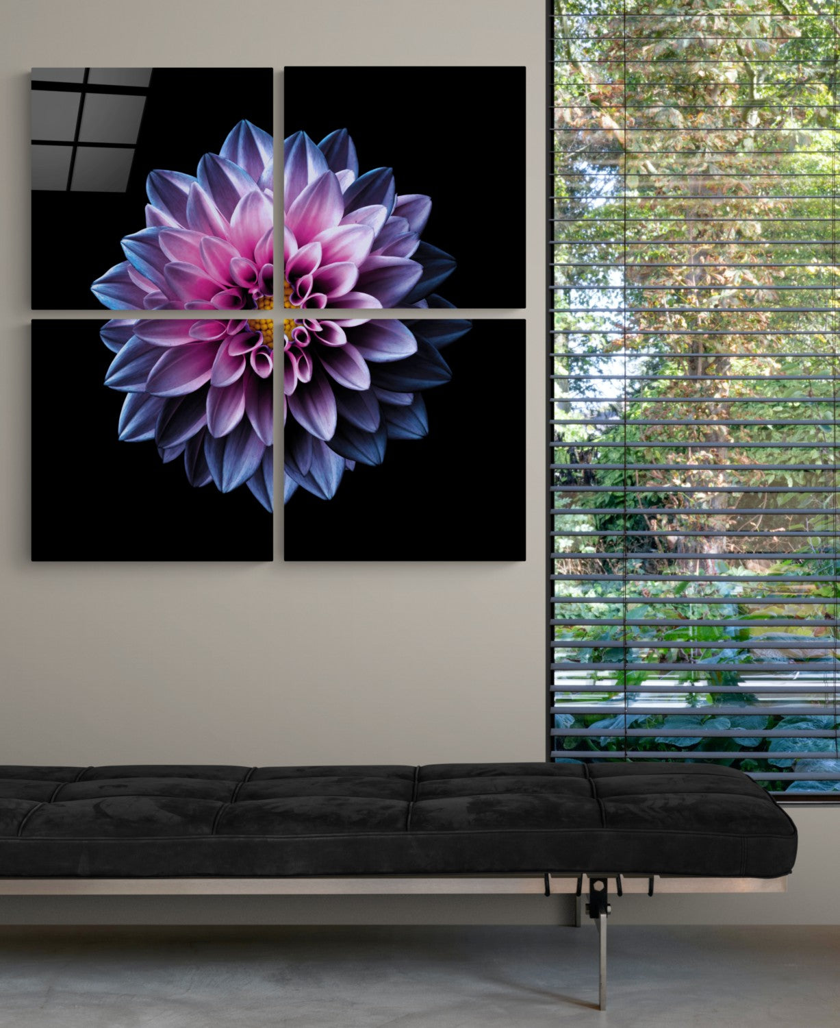 Mor Krizantem Quadro 4 Parçalı Cam Tablo